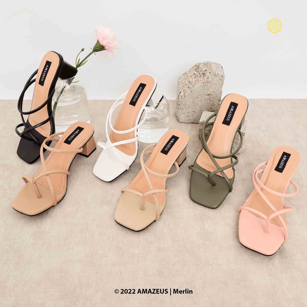 New!! MERLIN Block Heels 5cm Chunky Tofu For Women